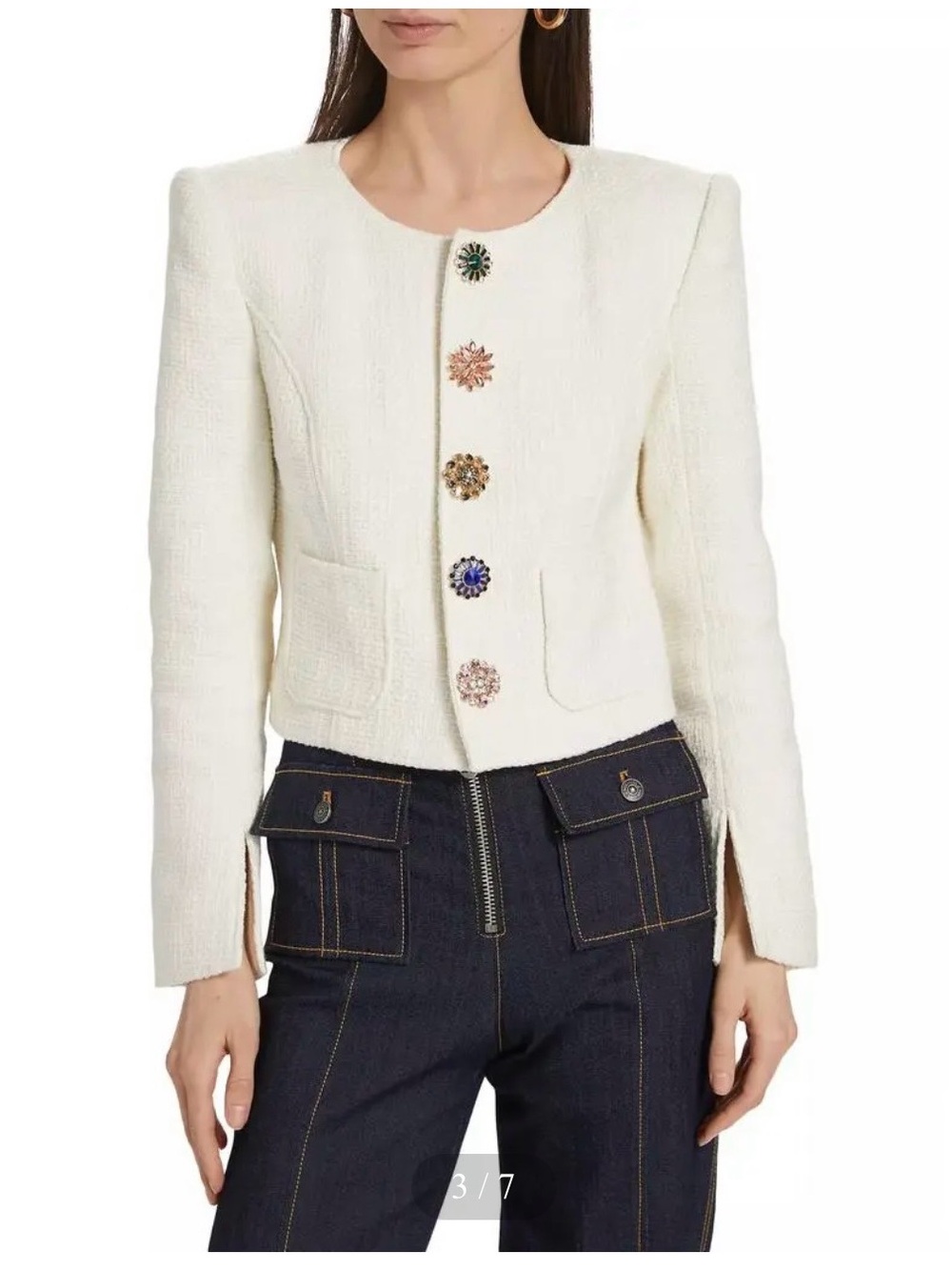 cinq a sept Randy Cream Textured Tweed Jacket with Jeweled Buttons - Picture 3 of 6